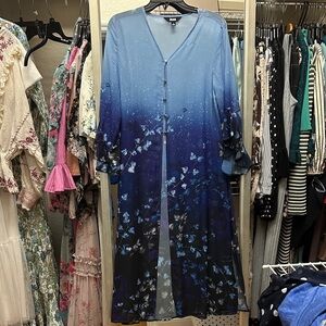 Blue Ombre Floral Long Duster Cardigan